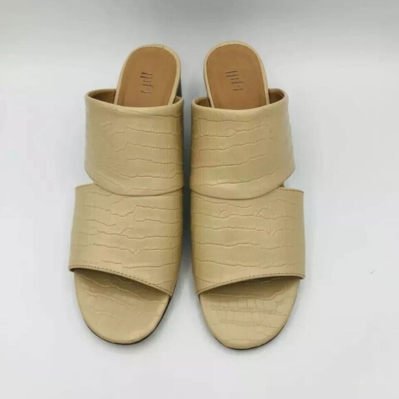 J. Jill Womens Shoes Size 9 Beige Leather Mules Heels Sandals Open Toe Crocodile - Picture 4 of 11